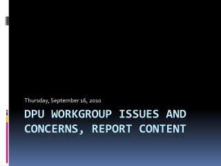 DPU Workgroup Issues and Concerns, Report Content