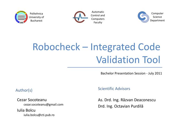 robocheck integrated code validation tool