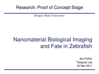 Nanomaterial Biological Imaging and Fate in Zebrafish