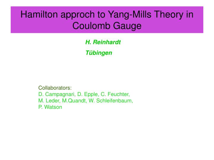 hamilton approch to yang mills theory in coulomb gauge