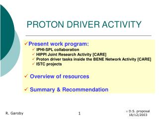 PROTON DRIVER ACTIVITY