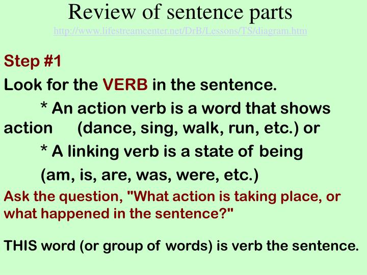 review of sentence parts http www lifestreamcenter net drb lessons ts diagram htm