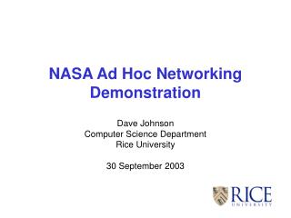 NASA Ad Hoc Networking Demonstration