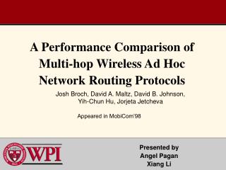 A Performance Comparison of Multi-hop Wireless Ad Hoc Network Routing Protocols