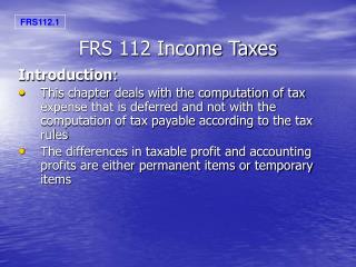 FRS 112 Income Taxes