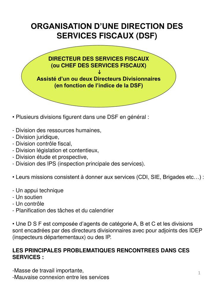 organisation d une direction des services fiscaux dsf