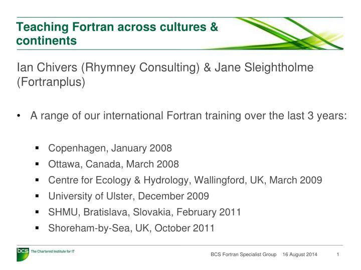 teaching fortran across cultures continents