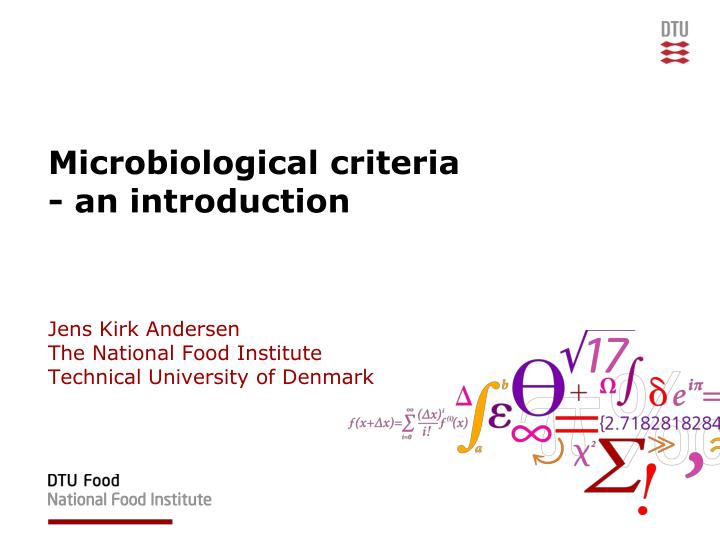 Microbiological criteria - an introduction