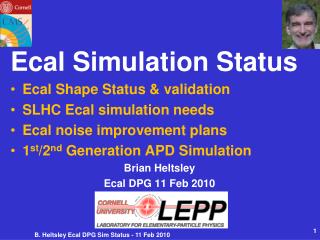 Ecal Simulation Status Ecal Shape Status &amp; validation SLHC Ecal simulation needs