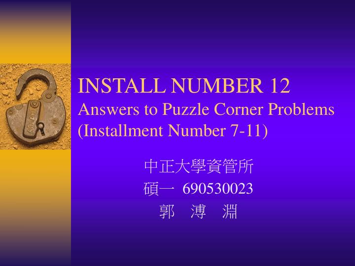 install number 12 answers to puzzle corner problems installment number 7 11