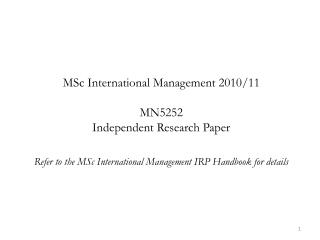 MSc International Management 2010/11 MN5252 Independent Research Paper