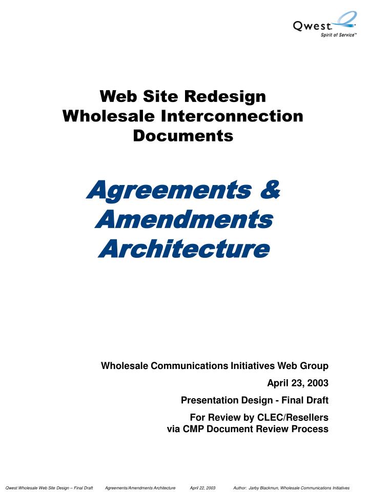web site redesign wholesale interconnection documents agreements amendments architecture