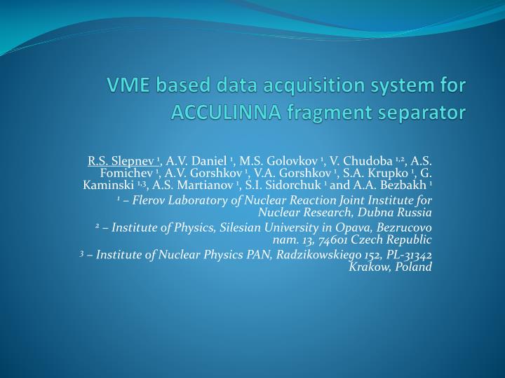 vme based data acquisition system for acculinna fragment separator
