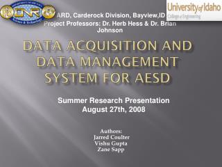 Data Acquisition and Data Management System For AESD