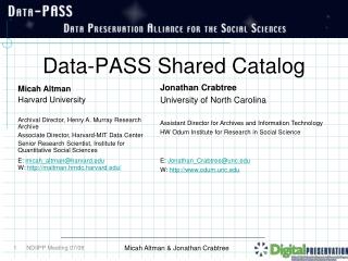 Data-PASS Shared Catalog