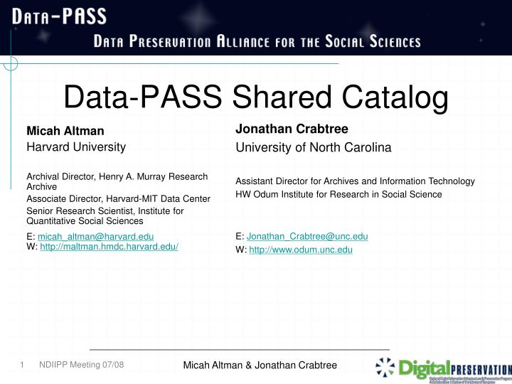 data pass shared catalog