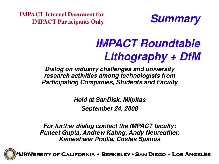 summary impact roundtable lithography dfm