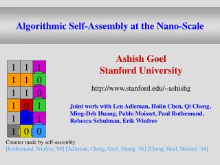 Algorithmic Self-Assembly at the Nano-Scale