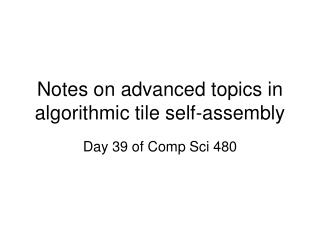 Notes on advanced topics in algorithmic tile self-assembly