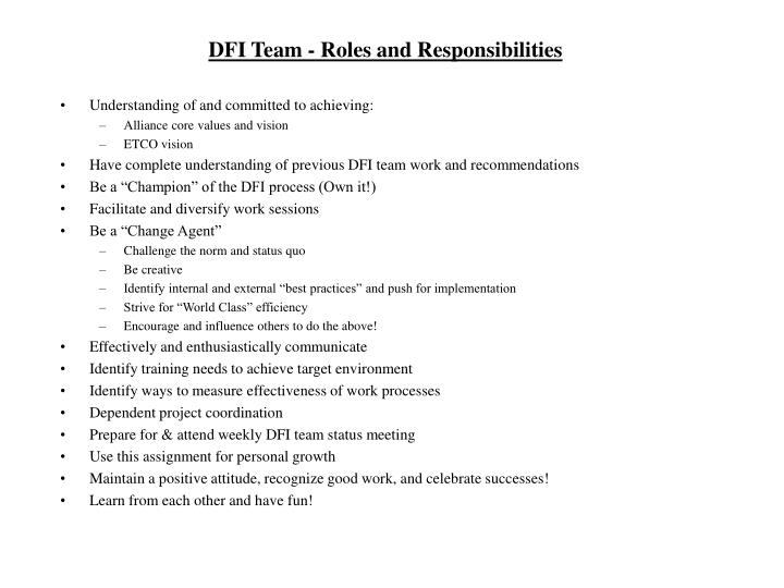 dfi team roles and responsibilities