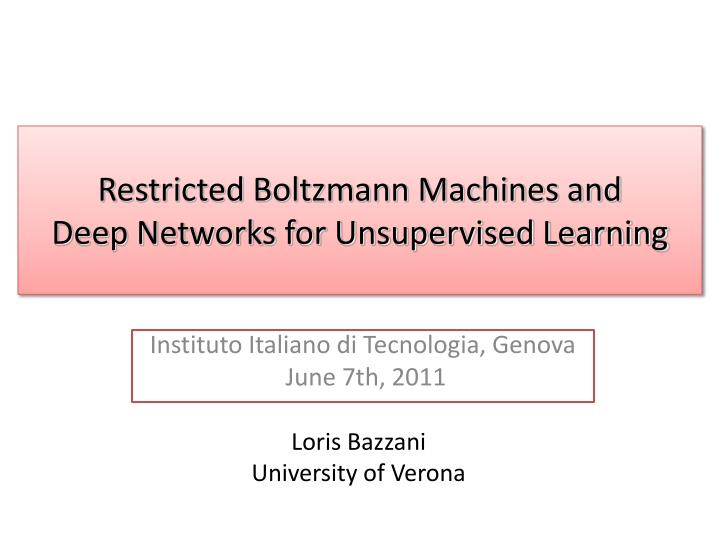 restricted boltzmann machines and deep networks for unsupervised learning
