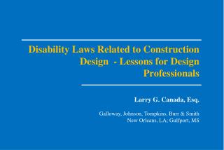 Disability Laws Related to Construction Design - Lessons for Design Professionals