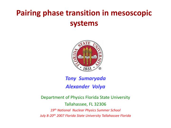 pairing phase transition in mesoscopic systems