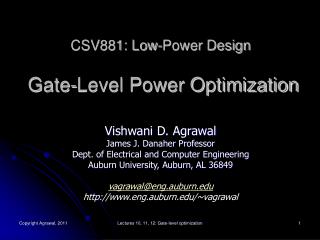 CSV881: Low-Power Design Gate-Level Power Optimization