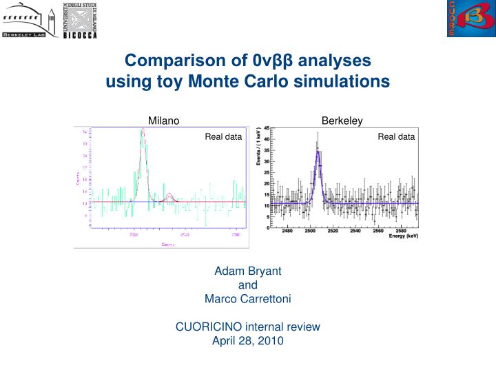 comparison of 0 analyses using toy monte carlo simulations