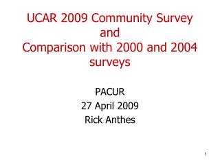 UCAR 2009 Community Survey and Comparison with 2000 and 2004 surveys