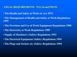 LEGAL REQUIREMENTS P12-14 and P50-55