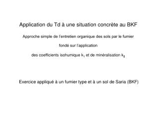 exercice appliqu un fumier type et un sol de saria bkf