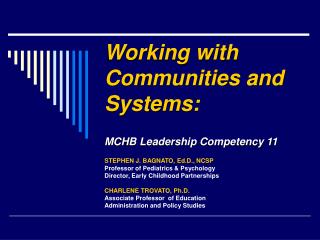 Working with Communities and Systems: MCHB Leadership Competency 11