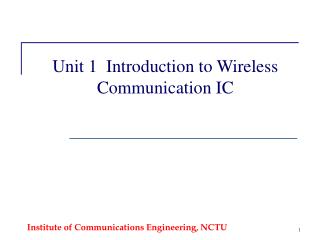 Unit 1 Introduction to Wireless Communication IC