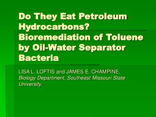 Do They Eat Petroleum Hydrocarbons? Bioremediation of Toluene by Oil-Water Separator Bacteria