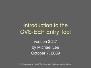 Introduction to the CVS-EEP Entry Tool
