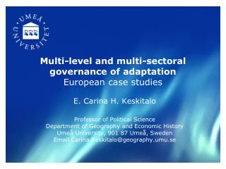 Multi-level and multi-sectoral governance of adaptation European case studies