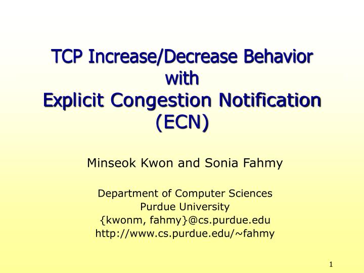 tcp increase decrease behavior with exp licit congestion notification ecn