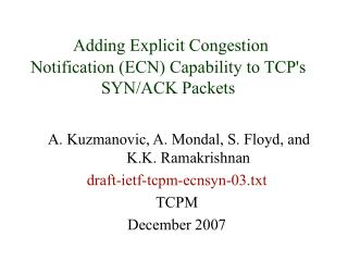 Adding Explicit Congestion Notification (ECN) Capability to TCP's SYN/ACK Packets