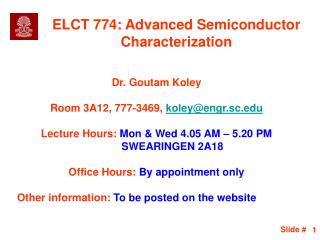 ELCT 774: Advanced Semiconductor Characterization