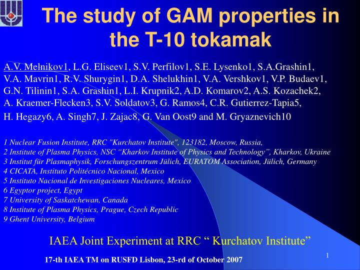 the study of gam properties in the t 10 tokamak