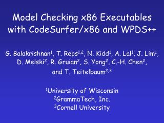 Model Checking x86 Executables with CodeSurfer/x86 and WPDS++
