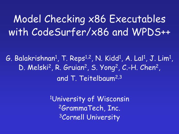 model checking x86 executables with codesurfer x86 and wpds