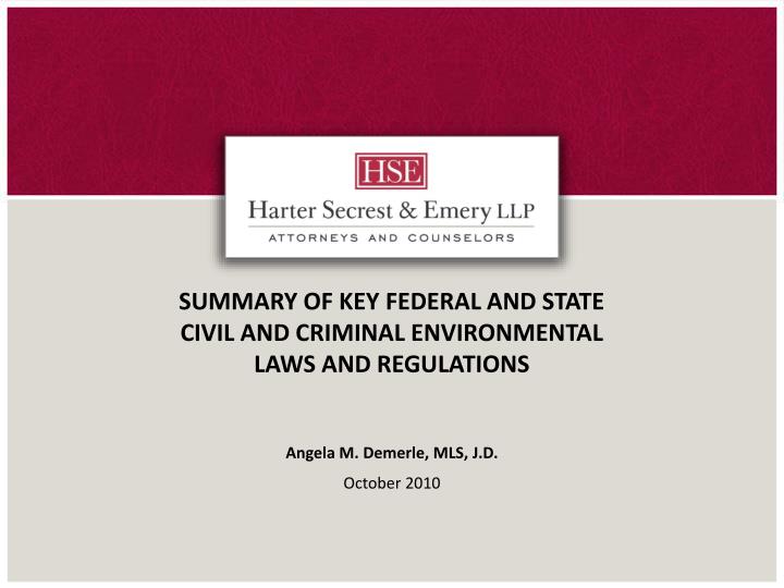 summary of key federal and state civil and criminal environmental laws and regulations