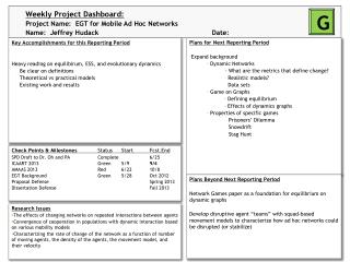 Weekly Project Dashboard: Project Name: EGT for Mobile Ad Hoc Networks