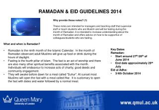 RAMADAN &amp; EID GUIDELINES 2014