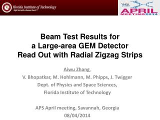 Beam Test Results for a L arge-area GEM Detector Read Out with Radial Zigzag S trips