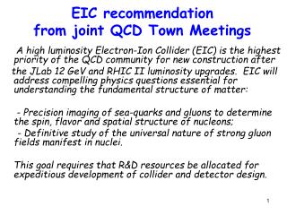 EIC recommendation from joint QCD Town Meetings
