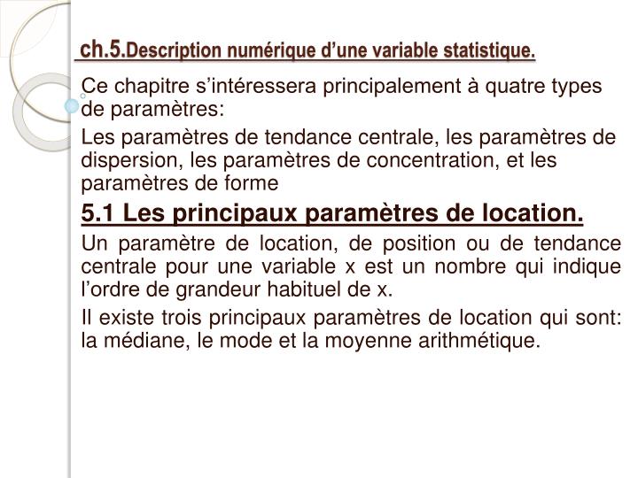 ch 5 description num rique d une variable statistique