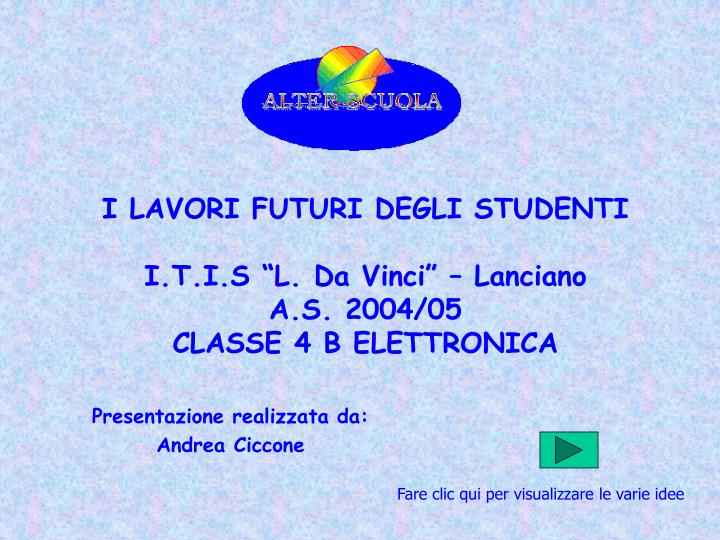 i lavori futuri degli studenti i t i s l da vinci lanciano a s 2004 05 classe 4 b elettronica